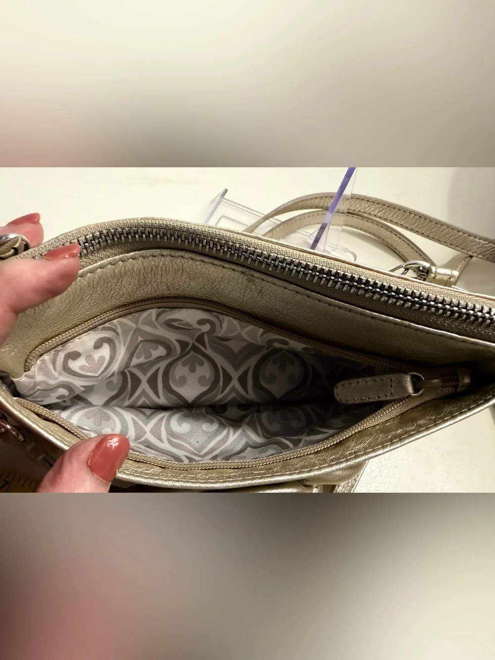 Brighton 3D wild Rose gold metallic wristlet/crossbody bag.